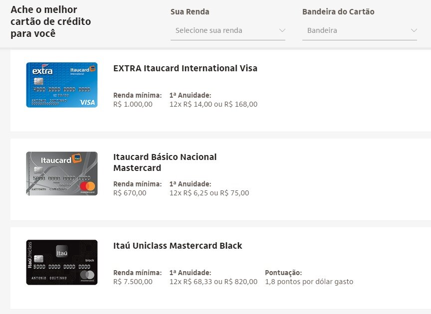 Cartão de crédito Básico Nacional da categoria Itaucard- oferecido pelo Banco Itaú